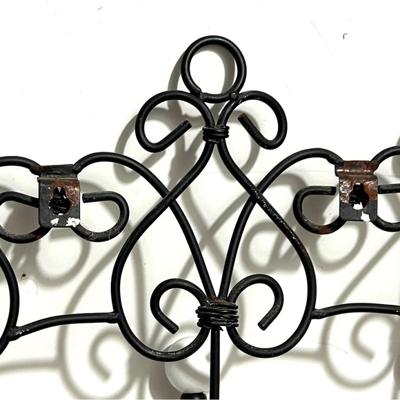 Vintage Style Black Metal White Stone 3 Peg Hooks Coats Robes Towels Wall Decor - Picture 5 of 5